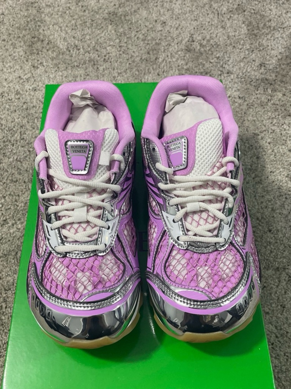 Bottega Veneta Lavender and Silver Mesh Runner Sneakers